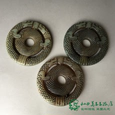 Украшения на шею 古玩仿古玉岫玉双龙兽头平安扣腰配把件老玉双龙护主挂饰兽头吊坠