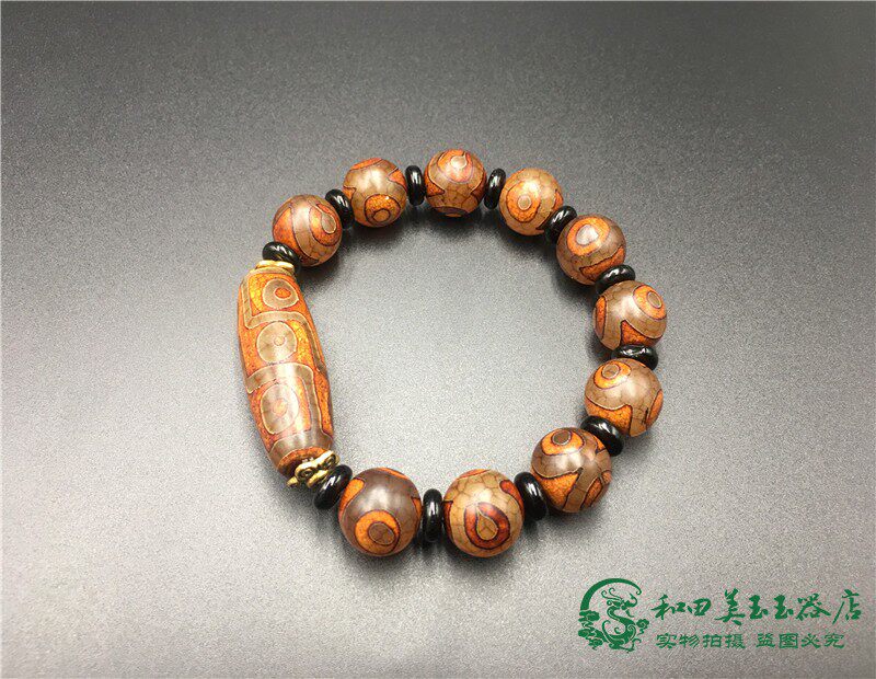 Украшения на руку 复古西藏老天珠手串九眼三眼原石手链男女款手串天然玉髓玛瑙