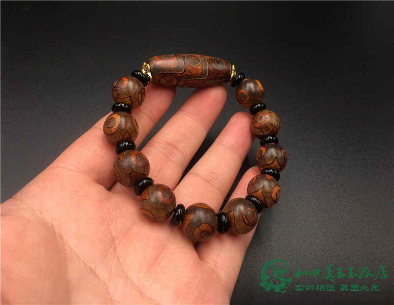 Украшения на руку 复古西藏老天珠手串九眼三眼原石手链男女款手串天然玉髓玛瑙