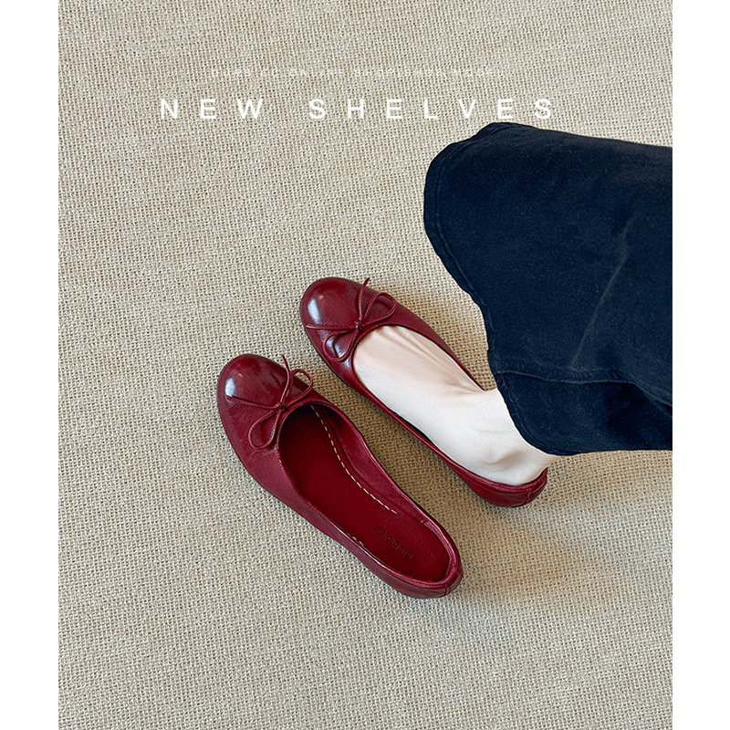 French Retro Style Bow-Tie Round-Toe Flat Shoes for Women, Soft-Soled Versatile Shallow-Mouth Granny Shoes, Flat and Lightweight