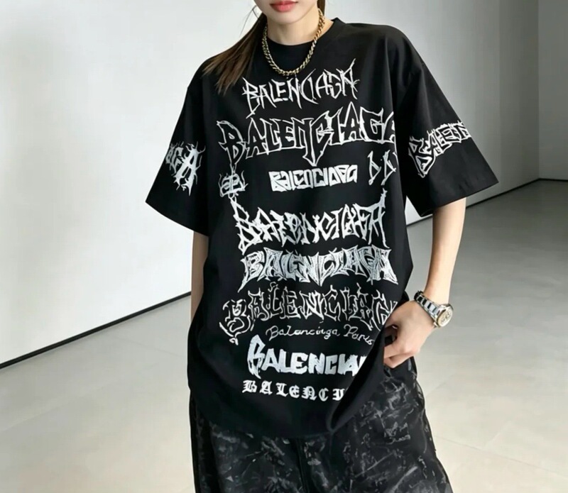 Balenciaga Paris Balenciaga Letter-Printed Round-Neck Pullover Short-Sleeved T-Shirt Loose Fit 641675