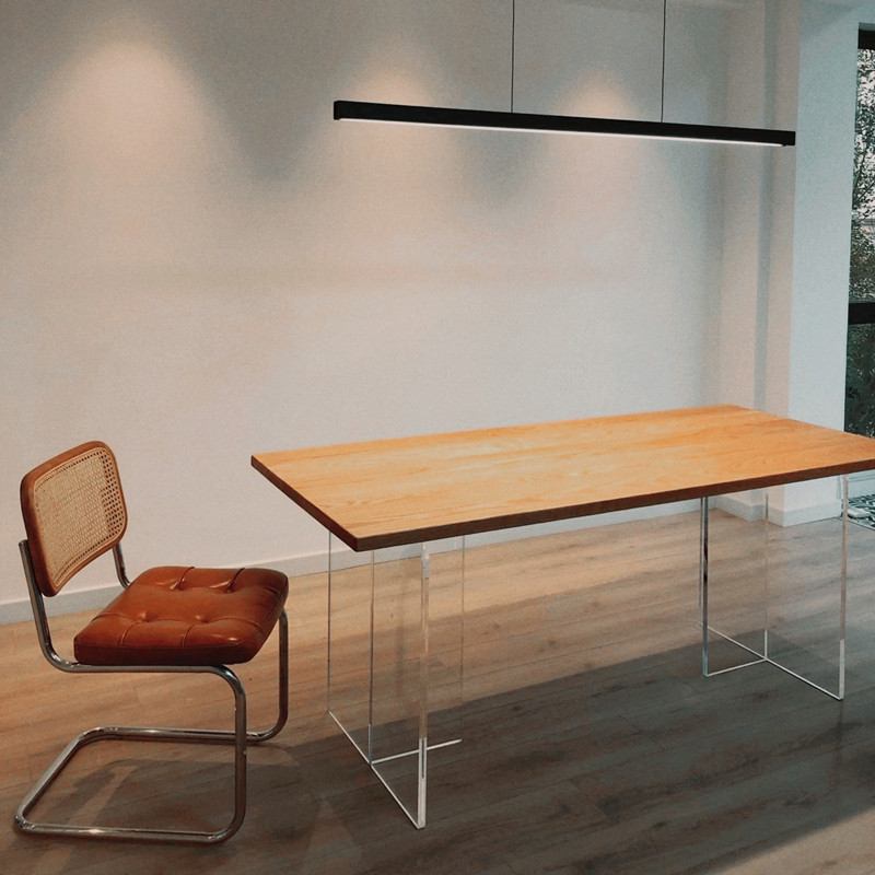 Italian acrylic suspension household table transparent table feet legs ash wood rectangular island platform log Net red tea table