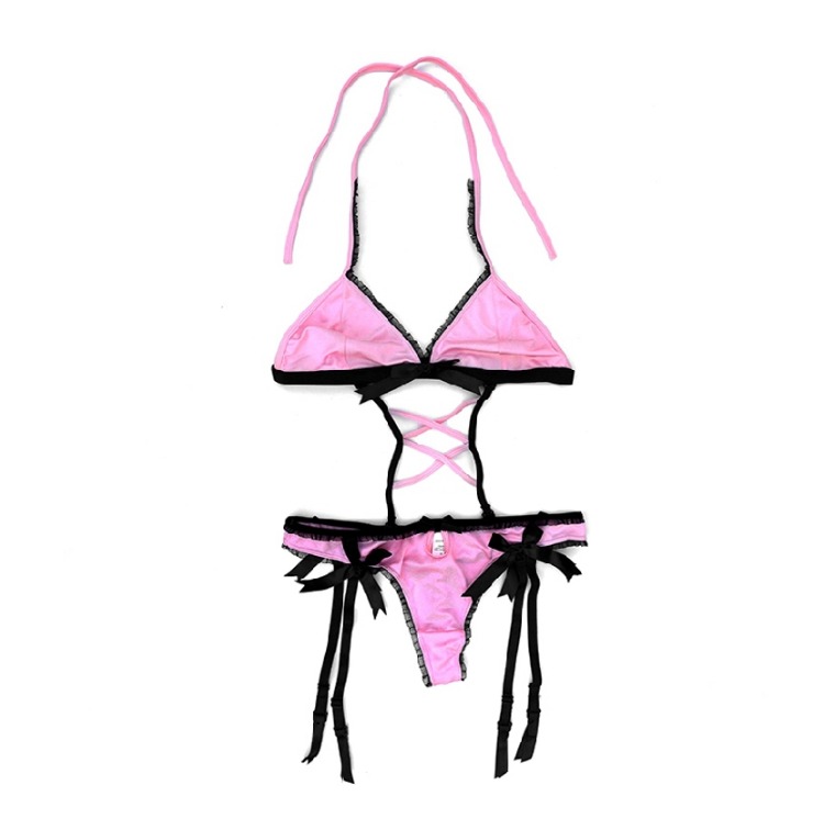 Đồ lót Xiêm mỏng màu hồng ngọt ngào gợi cảm không có vòng thép treo cổ T quần garter thân hình phù hợp với người thân áo liền thân gen bụng định hình