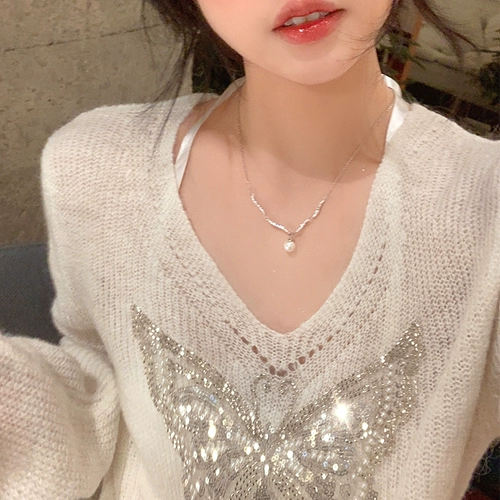 Волнистая подвеска из жемчуга, свитер, аксессуар, изысканный стиль, легкий роскошный стиль