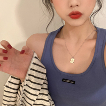 Bear pendant titanium steel necklace female ins light luxury niche design sense 2021 New choker accessories simple