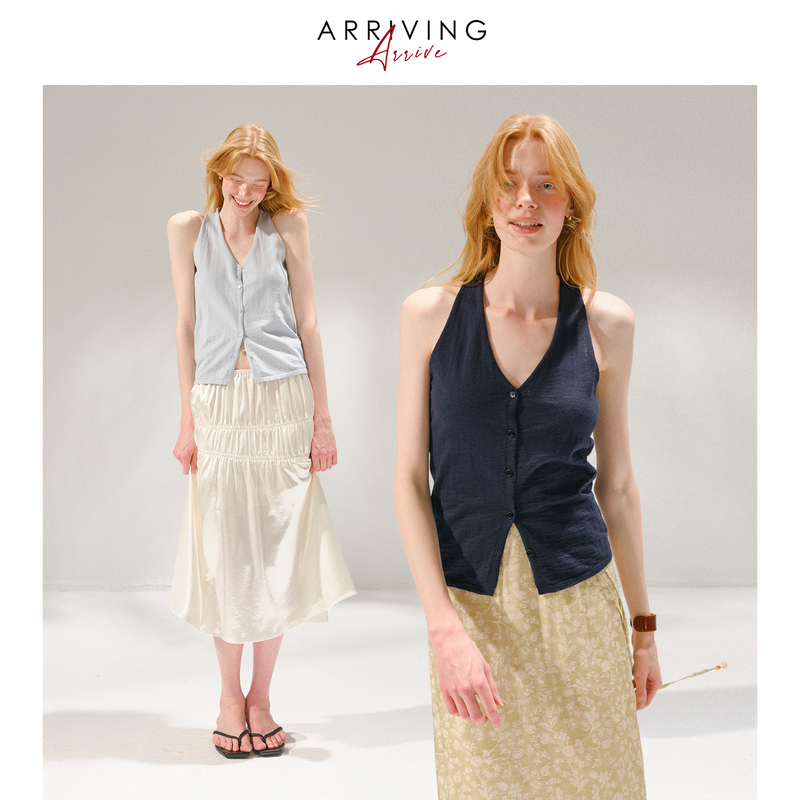 Arriving Arrive Mulberry Silk V-Neck Blended Slim-Fit Stretchy Sleeveless Button-Up Cardigan Vest