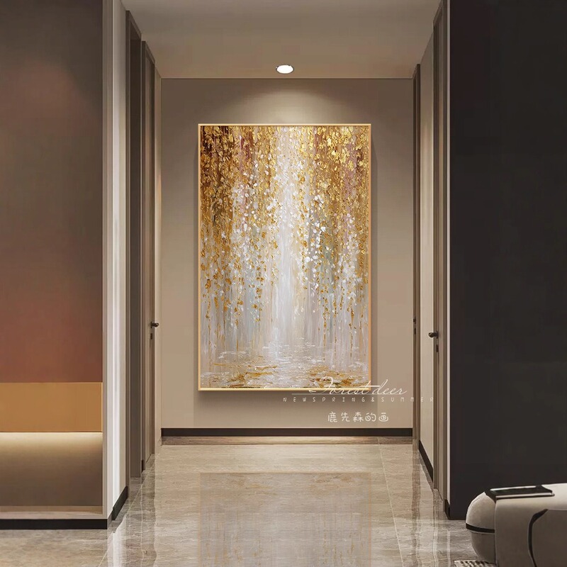 Gold Foil Flowing Water Brings Wealth Hand-Painted Oil Painting Entrance Wall Hanging Modern Minimalist Living Room Decorative Painting with Texture Dafen Village