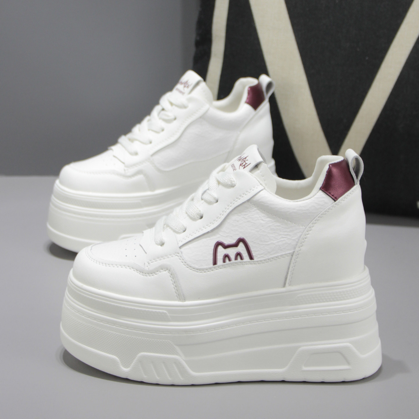 15cm Women's Height-Increasing White Sneakers, Genuine Leather, Thick Sole, Casual, Versatile, 12cm Ultra-High Heel, Spring and Autumn Style Women's Shoes