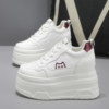 15cm Women's Height-Increasing White Sneakers, Genuine Leather, Thick Sole, Casual, Versatile, 12cm Ultra-High Heel, Spring and Autumn Style Women's Shoes