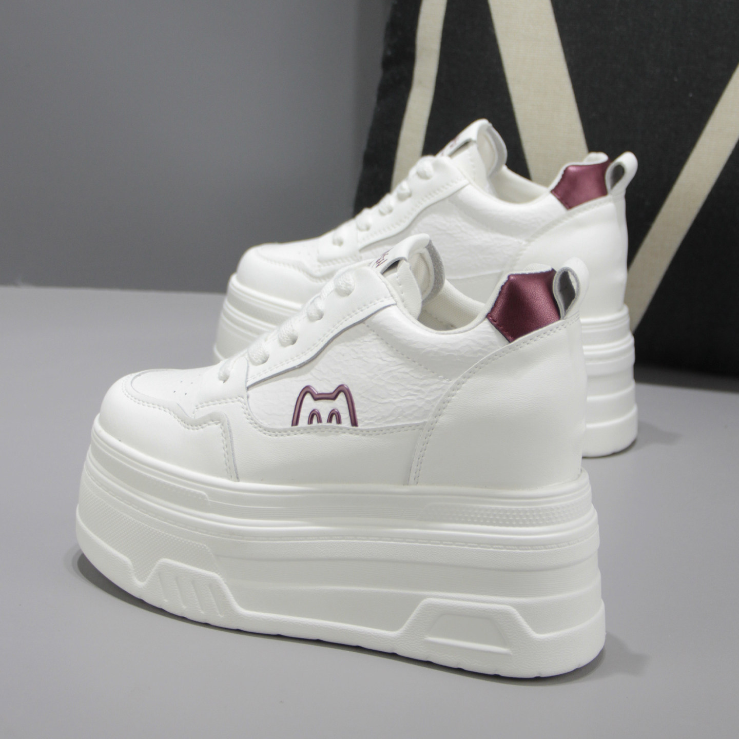 15cm Women's Height-Increasing White Sneakers, Genuine Leather, Thick Sole, Casual, Versatile, 12cm Ultra-High Heel, Spring and Autumn Style Women's Shoes