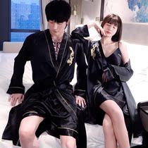 Spring and summer long-sleeved robes Womens Ice Silk sexy bathrobe bathrobe couple morning robe autumn mens thin home clothes