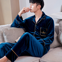 Mens autumn and winter sleeping coat large code loose gold velvet long sleeve suit pure color embroidered thin suede Korean version home for spring