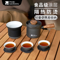 Mu Gaodi service à thé 4 pièces machine à thé de Camping en plein air en alliage daluminium petite tasse à thé théière Portable tasse deau
