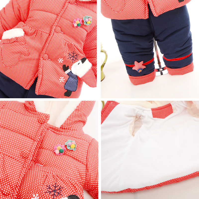 Quần áo mùa đông cho bé dày cộng với bộ đồ nhung cotton cho bé gái Áo khoác cotton cho bé bộ đồ hai dây 0-1-2-3 tuổi áo giữ nhiệt trẻ em