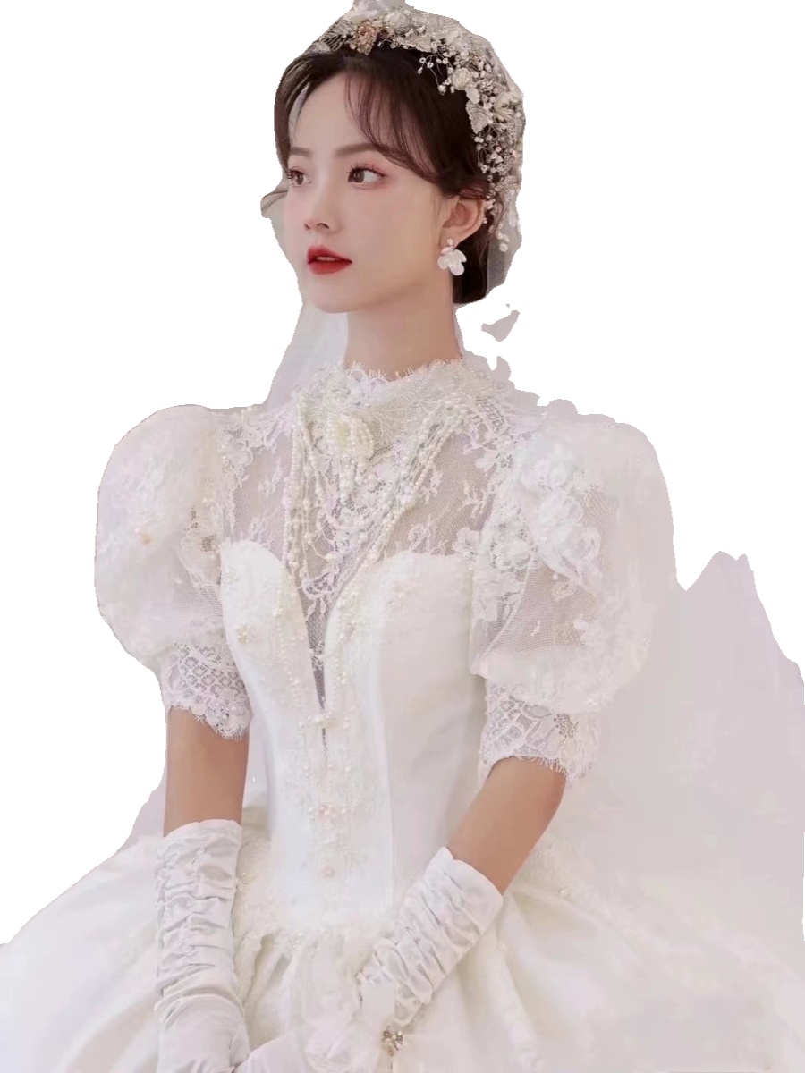 Satin light wedding dress 2024 new bride French -style high -level retro -out gauze gauze long tail spring main yarn Satin light wedding dress 2024 new bride French -style high -level retro -out gauze gauze long tail spring main yarn