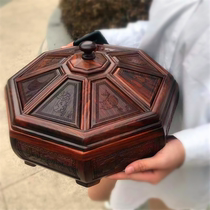 Chinese classical solid wood fruit plate multi-grid candy box dried fruit plate moisture-proof snack box basket food box red acid branch wood carving