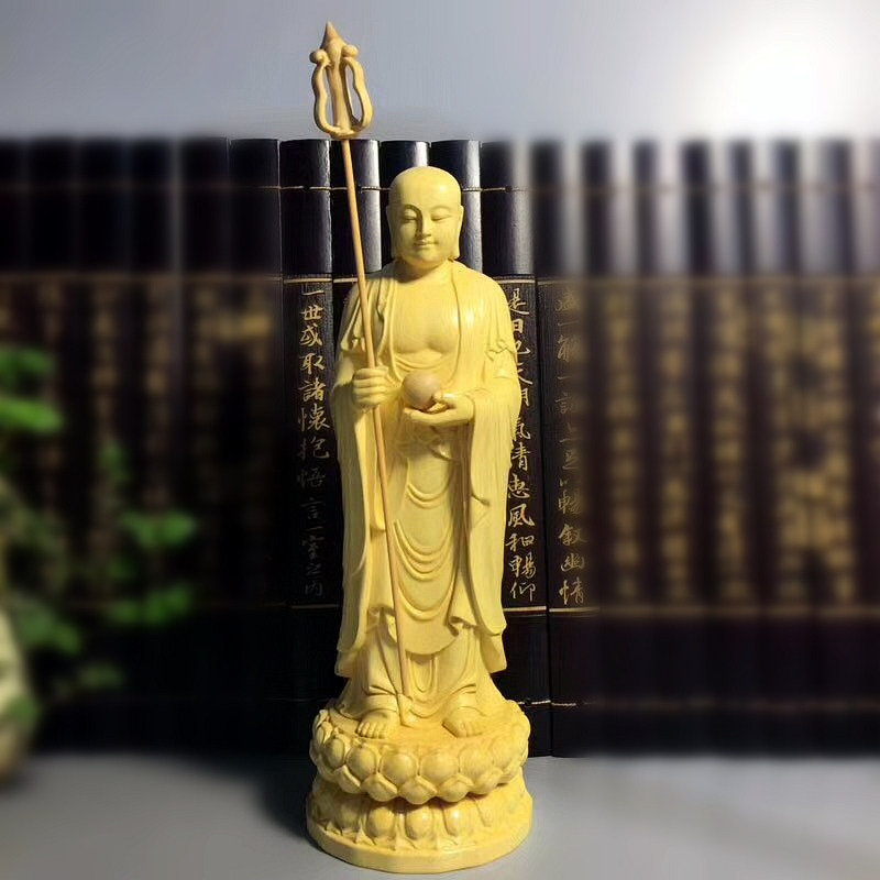 Tibetan Bodhisattva wood sculpted yellow poplar Buddha Buddha statue Buddha standing to the Buddha's living room Guan Guan Lotus Base