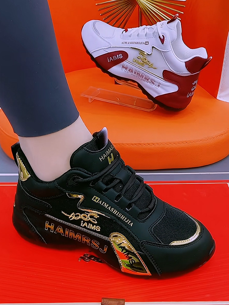 Genuine Leather Women's Shoes 2025 New Style Ice Silk Mesh Breathable Dad Shoes Internet Celebrity Hot Style Soft Sole Non-Slip Sports Casual Shoes