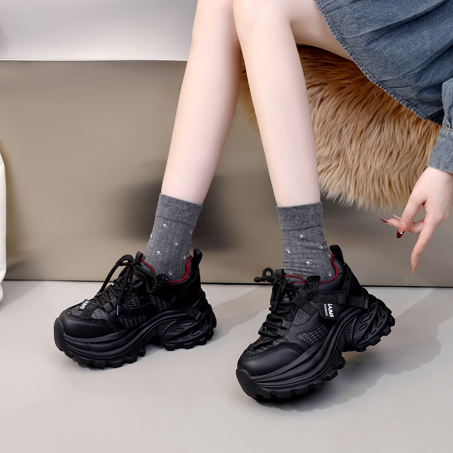 Genuine Leather Thick-Soled Height-Increasing Dad Shoes for Women, 2026 Spring and Autumn New Fashion Comfortable Versatile Commuter Casual Sneakers