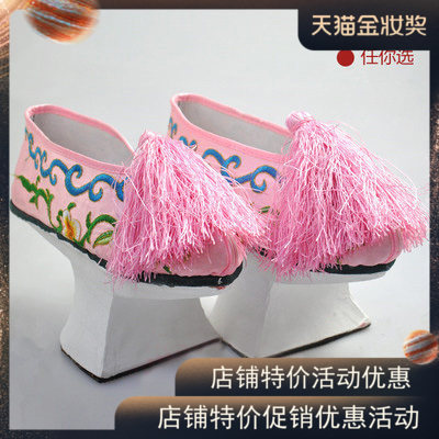 New style gift handkerchief Zhen Huan Chuan flower pot bottom Qing Dynasty clogs single shoes plaid shoes wooden pointed toe pink summer women's shoes