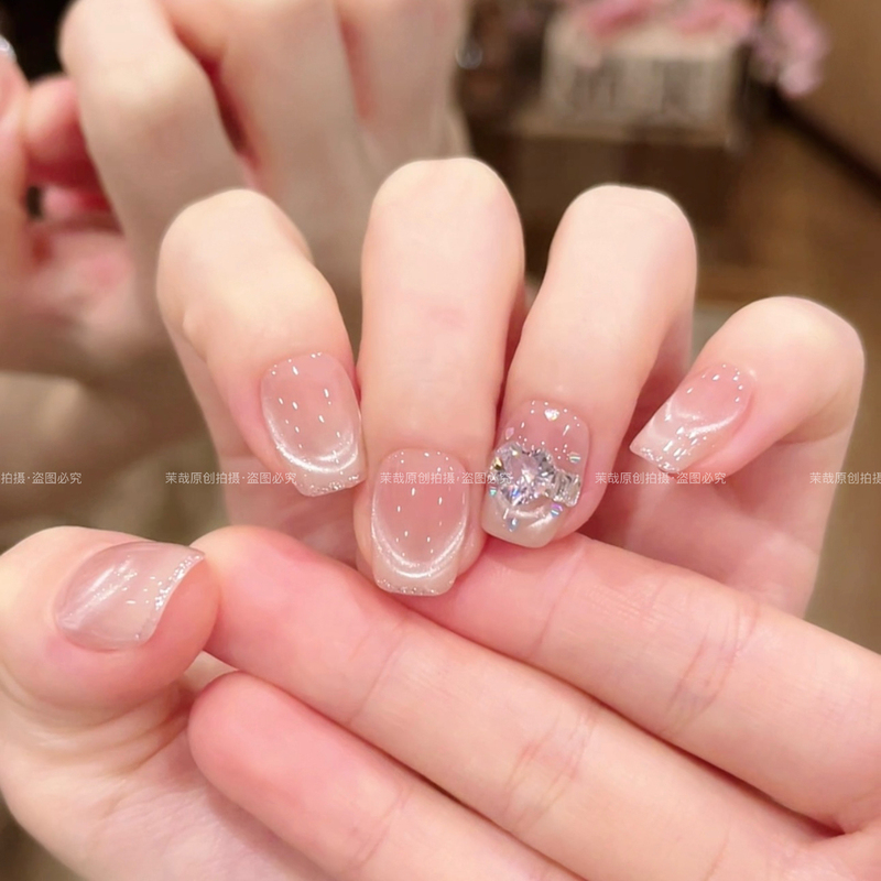 Mo Zai Original【Peach Light Heart Shadow】Wearable Nails 2026 Purely Handmade Nail Pieces Cat Eye French Heart Design T1226 Mo Zai Original【Peach Light Heart Shadow】Wearable Nails 2026 Purely Handmade Nail Pieces Cat Eye French Heart Design T1226
