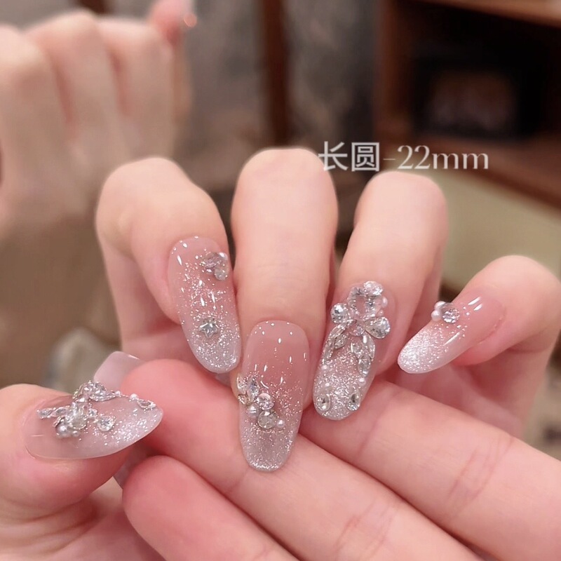 Mozai Original [Pink Cherry Blossom Rain] Handmade Wearable Nails Short Style Manicure New High-End Elegant Manicure 0003