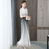 New 2020 Hanfu Improved Chinese Style Long Dress Chinese Tea Dress Chinese Style Tea Clothing Flap Slim Slim Slim Dress