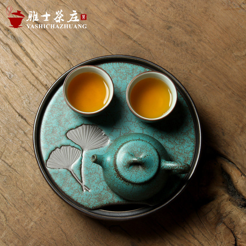 Japanese-style apricot leaf water storage tea table simple household kung fu tea set kiln change fast guest one pot two cups dry tea set