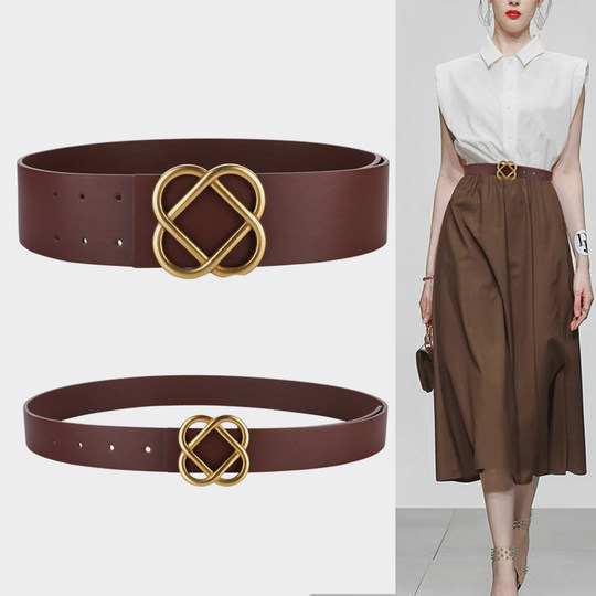 Caramel-Colored Autumn and Winter Genuine Leather Waist Belt for Women, Decorative Accessory for Dresses, Coats, and Trench Coats, 2025 New Style, High-End Belt for Women