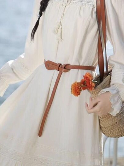 Brown Genuine Leather Women's Belt, Women's Decorative Belt, 2025 New Style, Versatile for Dresses, Sweaters, Coats, and Jackets