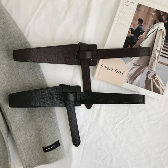 Autumn and Winter Brown Genuine Leather Outwear Belt for Women with Skirt, Windbreaker, Sweater, Suit Jacket, Wide Girdle Belt