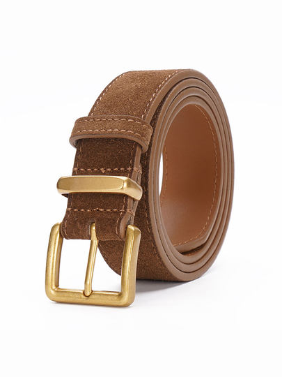Brown Genuine Leather Women's Belt, 2025 New Model, Suitable for Jeans, High-End Suede Leather Belt for Women