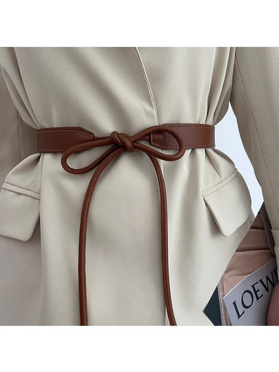 Brown Knotted Coat Belt for Women, Decorative 2025 New Style, High-End Women's Genuine Leather Thin Belt, Versatile Accessory