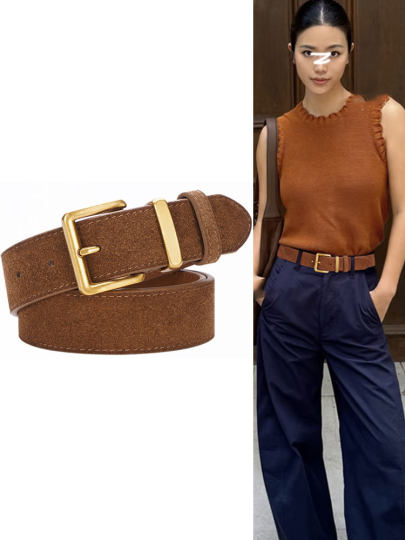 Brown Genuine Leather Women's Belt, 2025 New Model, Suitable for Jeans, High-End Suede Leather Belt for Women