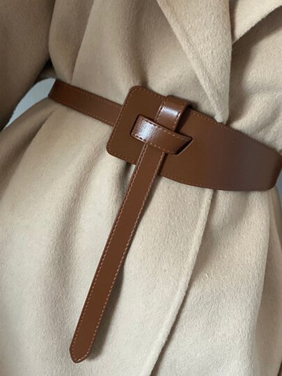 Autumn and winter genuine leather wide belt women's decorative ins trendy blazer women's coat sweater body shaping girdle design