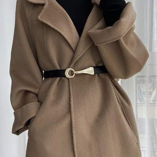 Black Genuine Leather Belt for Women with Woolen Coat, down Jacket, Dress, Sweater, Fashionable and Versatile High-End Belt