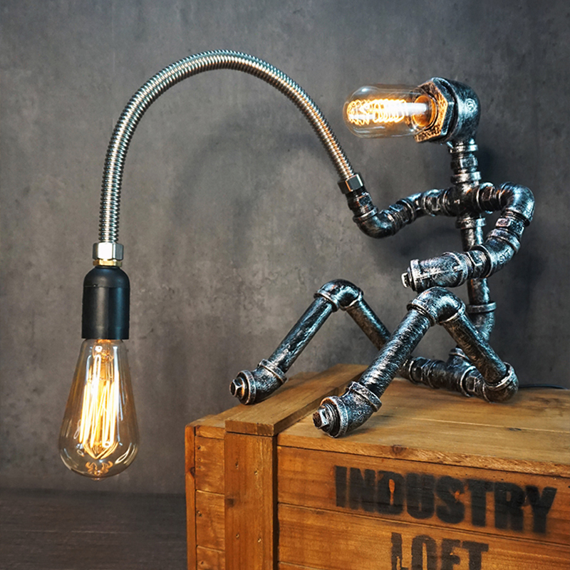 Creative Retro Industrial Style Lighting Punk Iron Pipe Table Lamp Water Pipe Robot Gift Coffee Bar Decoration Ornaments Creative Retro Industrial Style Lighting Punk Iron Pipe Table Lamp Water Pipe Robot Gift Coffee Bar Decoration Ornaments