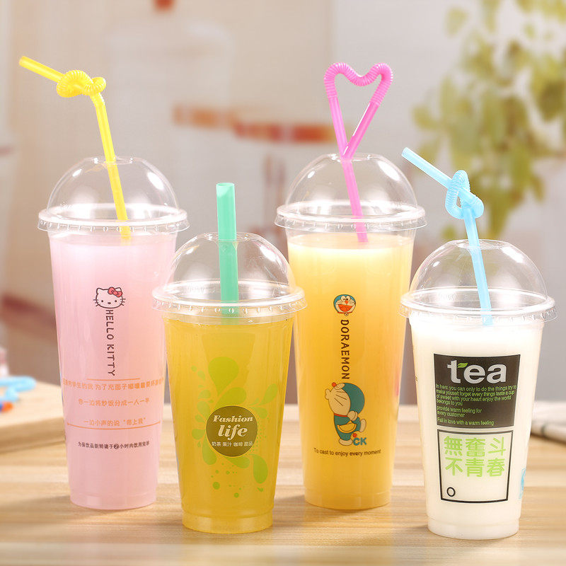 90 caliber disposable 700 milk tea cup plastic cup 500ml smiling face cup juice cold drink lemonade cup custom