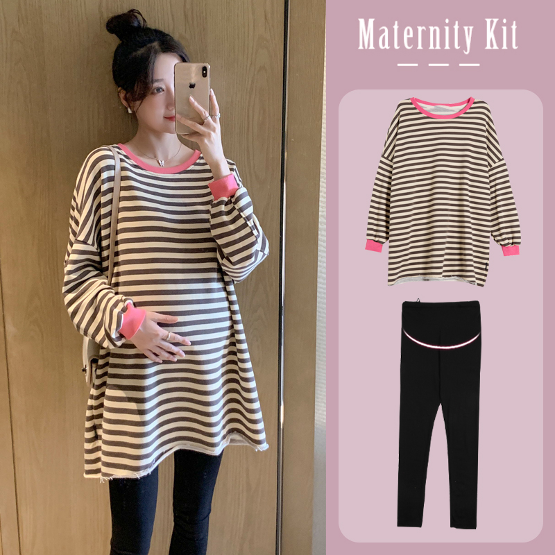 Pregnant women's autumn suit fashion model 2021 New Net Red mid-pregnancy pregnancy women's spring and autumn T-shirt dress