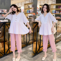 Pregnant Woman Summer Clothing Suit Out of Fashion Style Summer Internet Red Summer Little Subgestation Two sets in spring and autumn