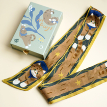 MEWJI INEXPLICABLE ORIGINAL KITTY CUTE PRINTED DECORATION TRUE SILK LONG HAIR WITH SILK SCARLET GIFT 7 SUNSET GIFT BOX