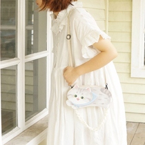 MEWJI Inexplicable original cute kitty Cat Illustrations Day Ensemble Casual phone bag horizontal version Hand with armband bag Diagonal Satchel