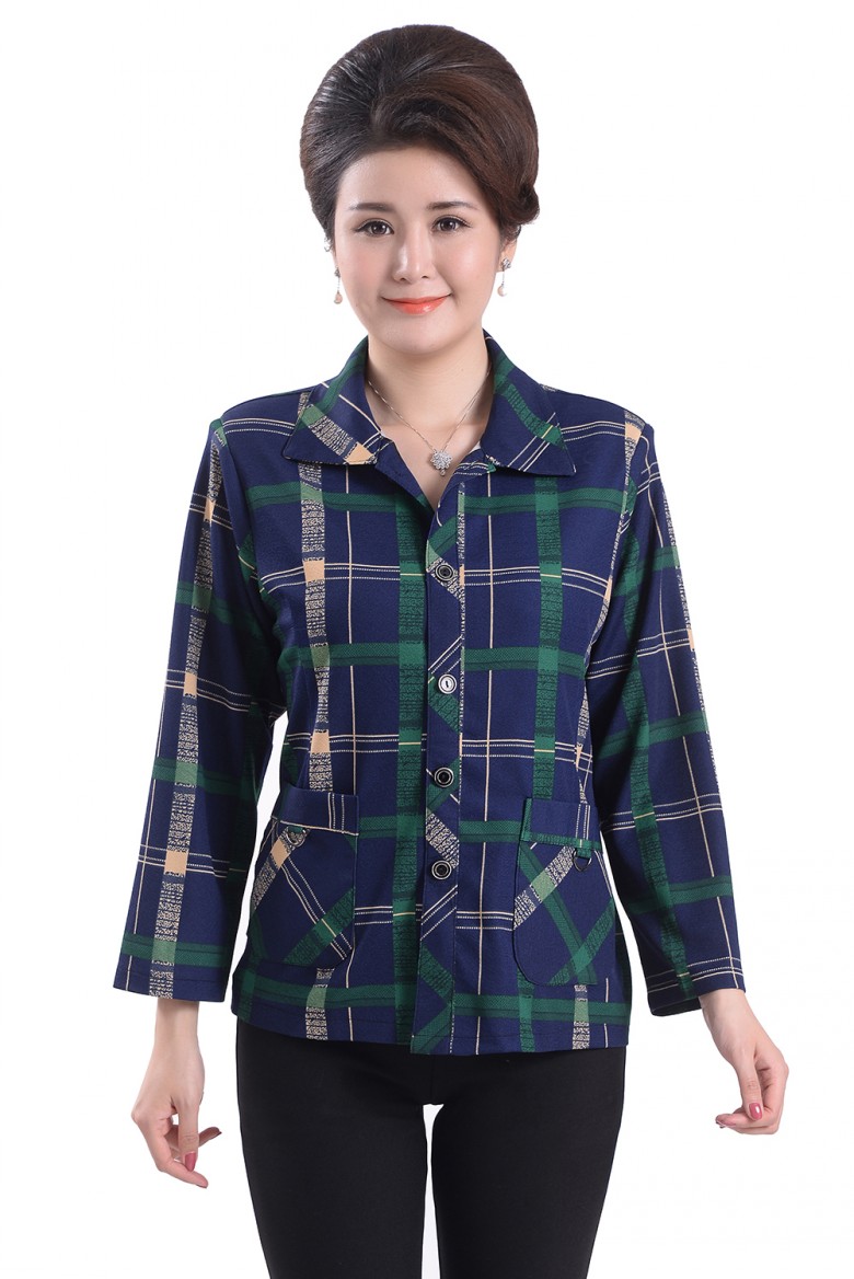 Áo bà mẹ mùa xuân áo sơ mi dài tay kẻ ca rô - Áo sơ mi dài tay các kiểu áo sơ mi hoa nữ đẹp