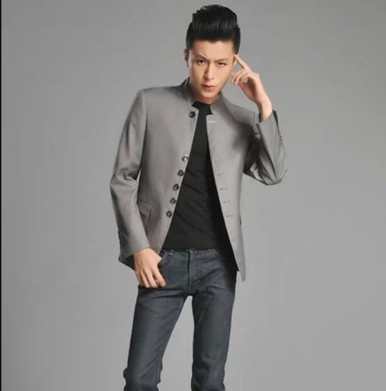Nam phong cách đứng cổ áo Slim áo khoác đen áo cưới kinh doanh bình thường trang phục dân tộc áo dân tộc