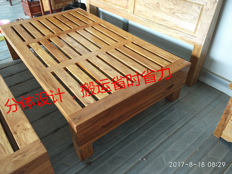giường cũ elm gỗ phong cách châu Âu tăng gấp đôi giường nôi đôi single master bedroom hồi chạm khắc gỗ có lỗ mộng hộp và mộng - Giường giường gỗ thông minh