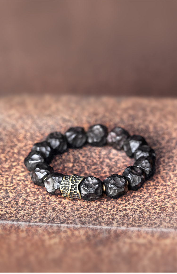 天然石ブレスレット 12mm ビーズ 黒檀×天然石デザイン 重厚感 メンズ レディース兼用 ユニセックスアクセサリー