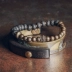 Non-Fish House Retro Punk Brass Ebony Bracelet Hợp thời trang Nam Hip Hop Street Volcanic Stone Bracelet Set - Vòng đeo tay Cuff