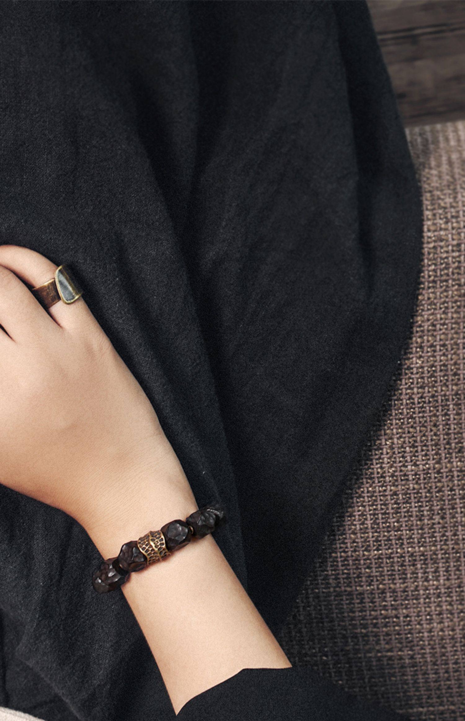 天然石ブレスレット 12mm ビーズ 黒檀×天然石デザイン 重厚感 メンズ レディース兼用 ユニセックスアクセサリー