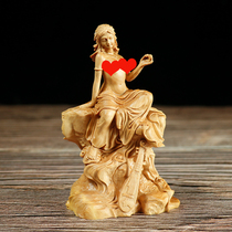Boxwood car ornaments wood carving goddess Cai Tien hand log play character crafts