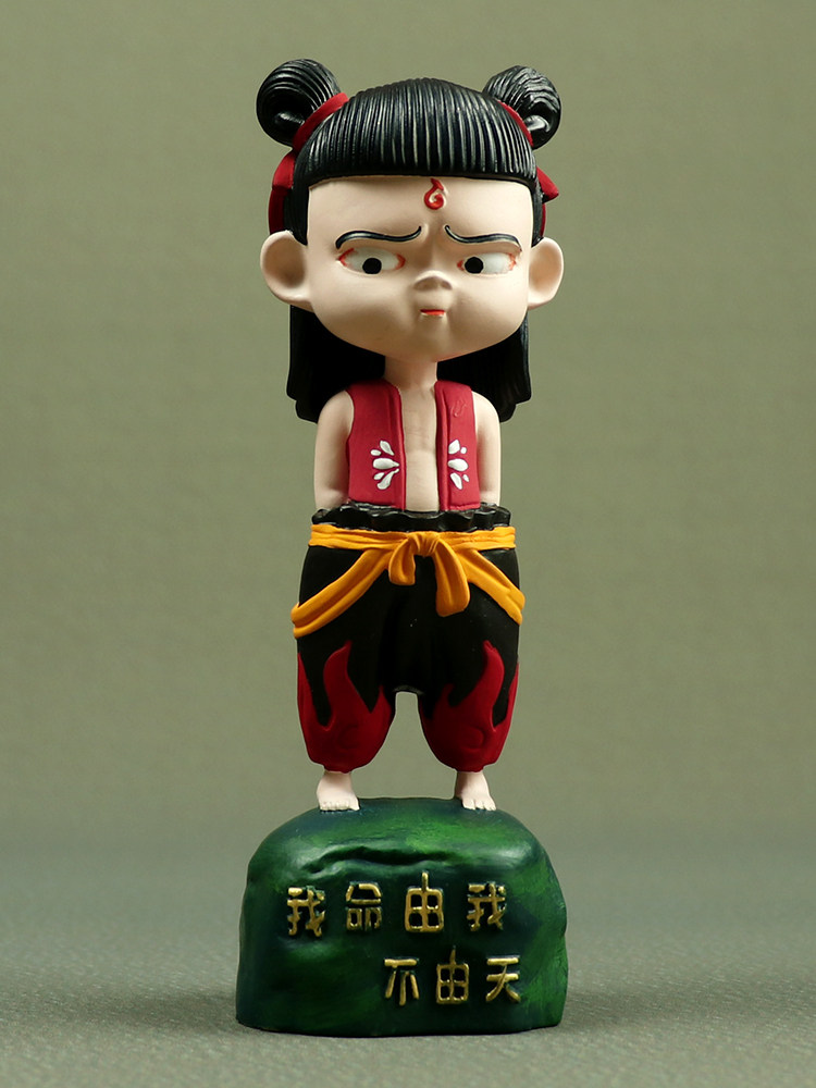 Boxwood carved painted computer peripheral hand pieces Movie with the same model Magic child advent of the third prince Nezha ornaments